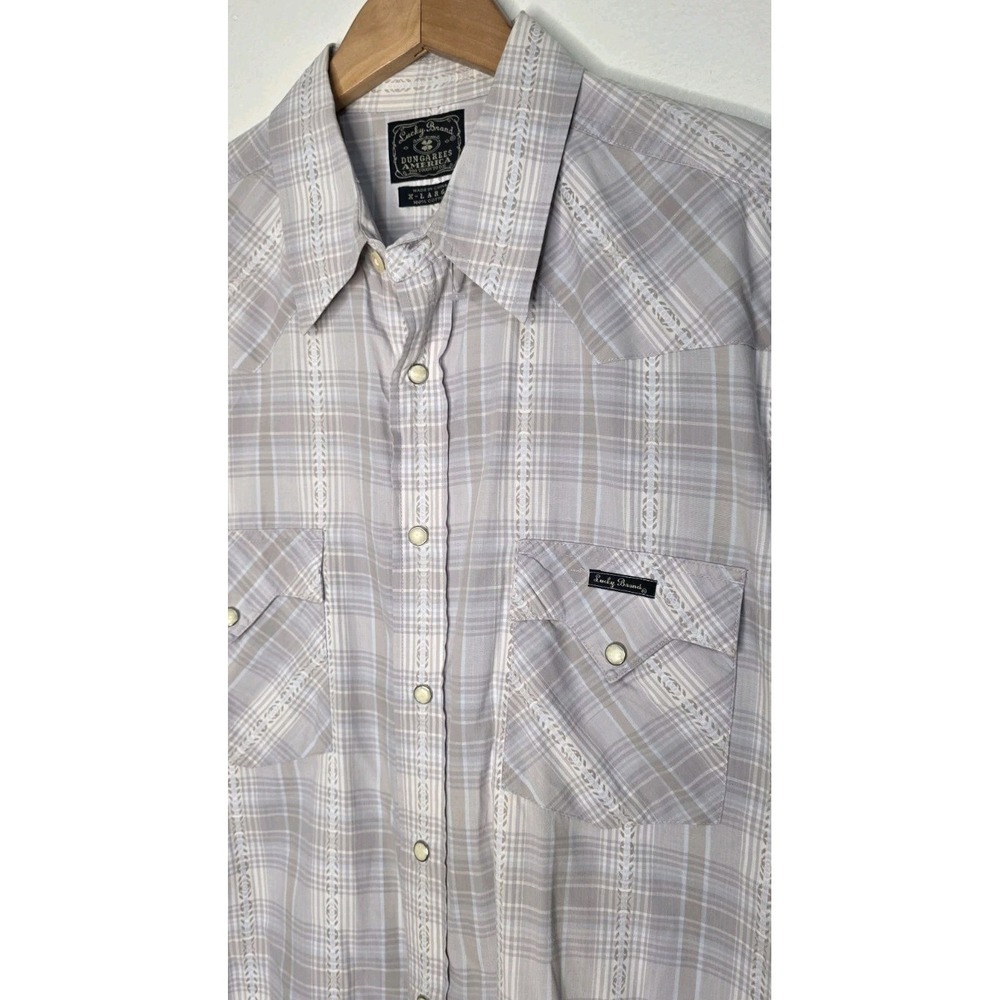 New Lucky Brand Men XL Pearl Snap Button Shirt Plaid Beige Western‎ Rodeo Cowboy
